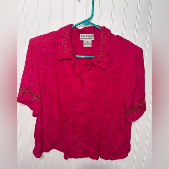 Vintage Karin Stevens Cottagecore Pink Button-Up Top| Size 12 - Picture 3 of 6